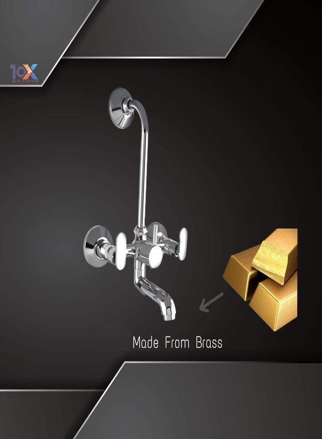 10X Brass Wall Mixer 2 in 1 for Bathroom WM-5502 with Provision for Overhead Shower with Long Bend Pipe Chrome Plated - Image 3